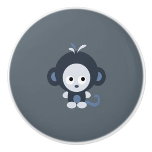 Bouton De Porte En Céramique Mignonne petit singe bleu bébé