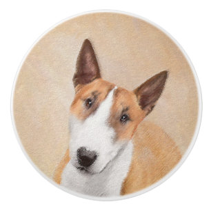 Bouton De Porte En Céramique Miniature Taureau Terrier Peinture - Joli Original