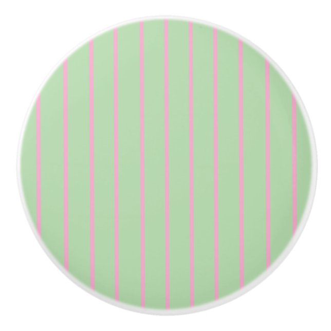 Bouton De Porte En Céramique Mint green and pink stripes ceramic pull knob  (Devant)