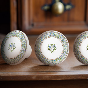 Bouton De Porte En Céramique Mintons British Royal Blue Victorian Floral