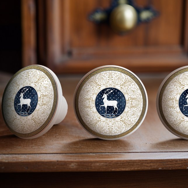 Bouton De Porte En Céramique Mintons Deer British Royal Blue Gold Antler (Créateur téléchargé)