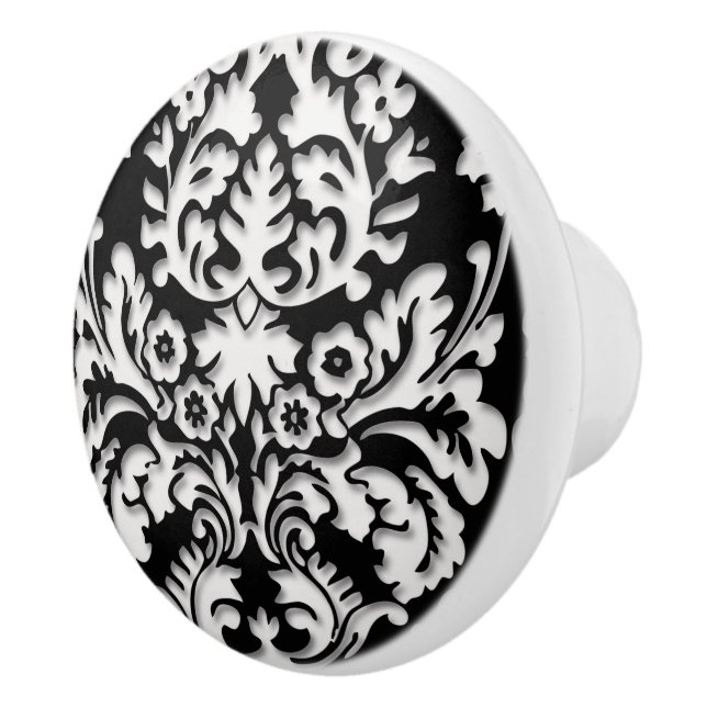 Bouton De Porte En Céramique Modèle Damas noir et blanc (Droite)