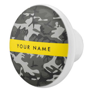 Bouton De Porte En Céramique Modèle de camouflage gris, Votre nom, Personnalise