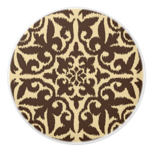 Bouton De Porte En Céramique Modèle de damas Ikat - Chocolat Brown et Tan