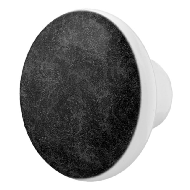 Bouton De Porte En Céramique Modèle de Damas noir monochromatique de luxe (Droite)