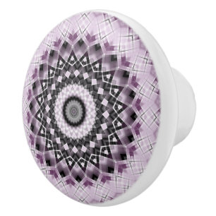 Bouton De Porte En Céramique Modèle de mandala géométrique violet et noir