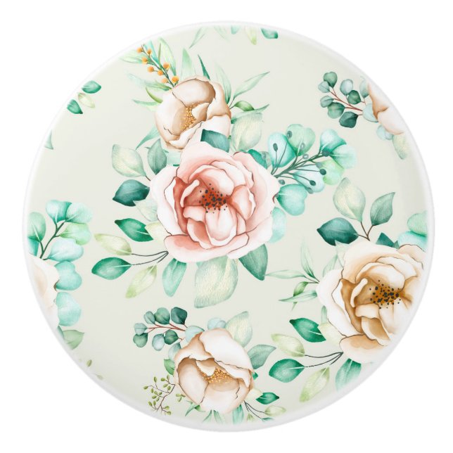 Bouton De Porte En Céramique Modèle floral (Devant)