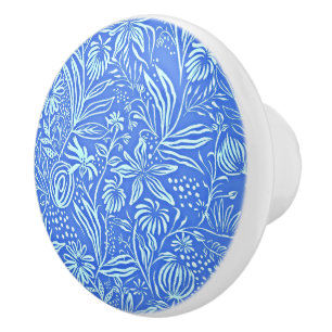 Bouton De Porte En Céramique Modèle floral préféré en bleu