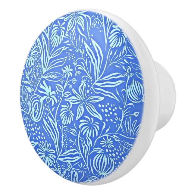 Bouton De Porte En Céramique Modèle floral préféré en bleu (Droite)