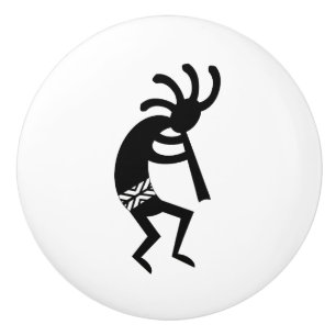 Bouton De Porte En Céramique Modèle Kokopelli Noir Et Blanc Design Sud-Ouest