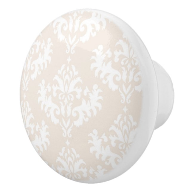 Bouton De Porte En Céramique Modèle subtil Crème Damas (Droite)