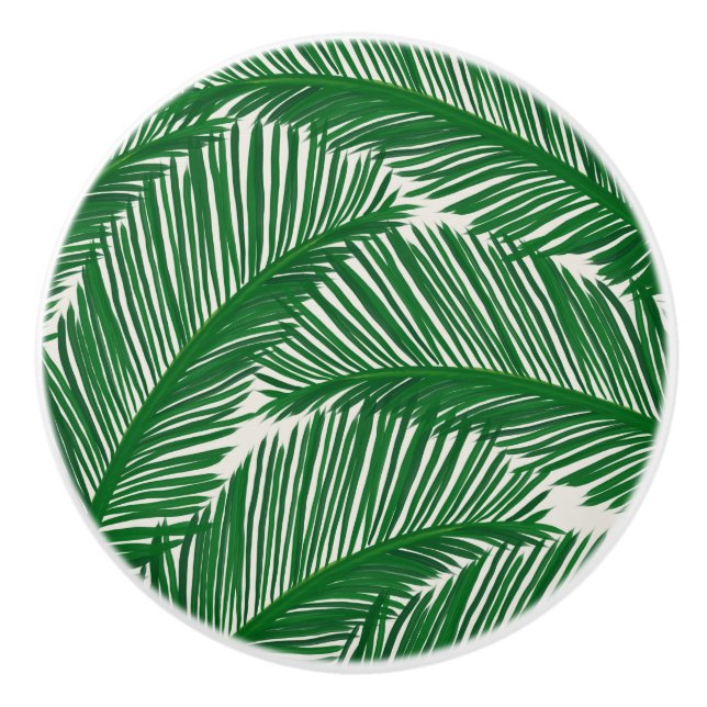 Bouton De Porte En Céramique Modern Green Palm Leaf Tropical Pattern (Devant)