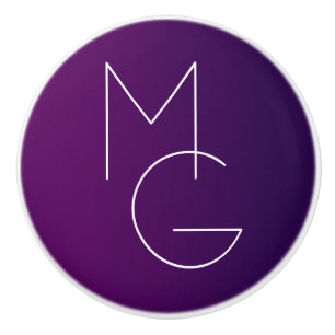 Bouton De Porte En Céramique Moderne 2 Initiales Ombre subtile violet profond