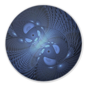 Bouton De Porte En Céramique Moderne Abstrait tendance Dusk Blue Fractal Art