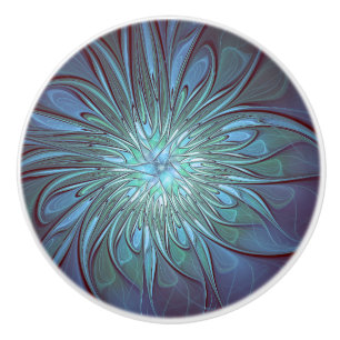 Bouton De Porte En Céramique Moderne Abstrait tendance Fleur bleue Fractal Art