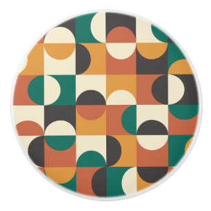 Bouton De Porte En Céramique Moderne du milieu du XXe siècle Demi-cercles vert