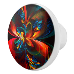 Bouton De Porte En Céramique Moderne Floral Abstrait Art Orange Bleu Motif #14