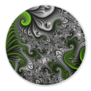 Bouton De Porte En Céramique Monde Fantastique Art Fractal Abstrait Vert Et Gri