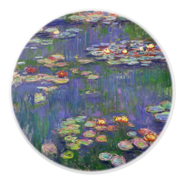 Bouton De Porte En Céramique Monet Water Lilies Chef-d'oeuvre Peinture (Devant)