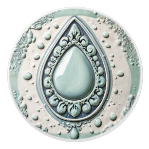 Bouton De Porte En Céramique Monnaie Bleu & Blanc Eau Laisser Teardrop Salle de