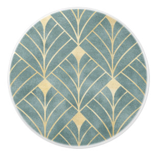 Bouton De Porte En Céramique Monnaie verte, or, motif Art déco, vintage, rétr