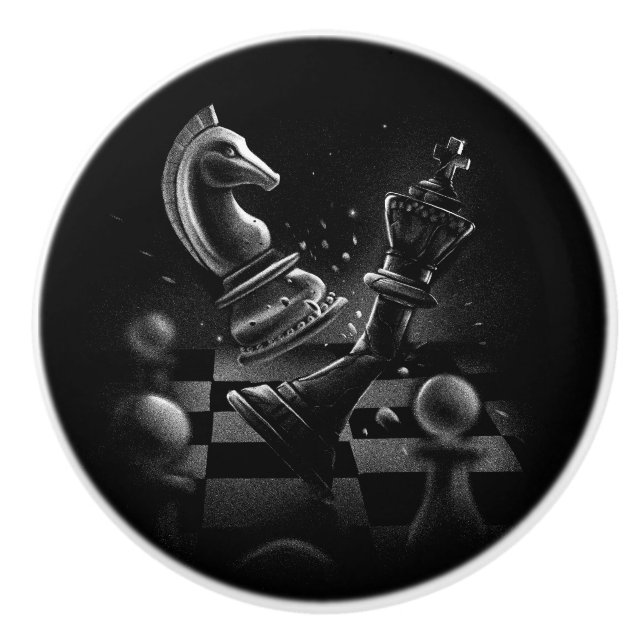 Bouton De Porte En Céramique Monochrom d'échecs dramatique (Devant)