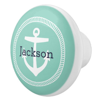 Bouton De Porte En Céramique Monogramme Ancre aquatique