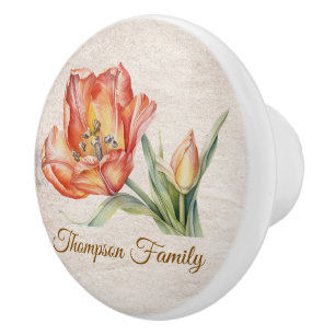 Bouton De Porte En Céramique Monogramme aquarelle florale écriture stylisée cha
