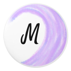 Bouton De Porte En Céramique Monogramme aquarelle violet personnalisé simple à