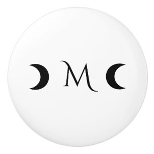 Bouton De Porte En Céramique Monogramme blanc et noir des lunes de croissant mo