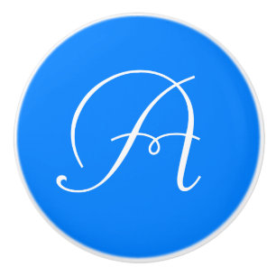 Bouton De Porte En Céramique Monogramme bleu azur