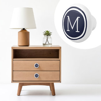 Bouton De Porte En Céramique Monogramme bleu marine Fuseau de tiroir personnali