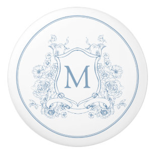 Bouton De Porte En Céramique Monogramme bleu vintage