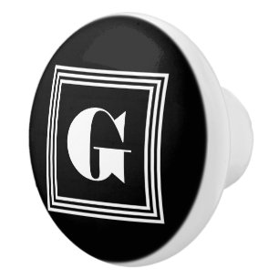 Bouton De Porte En Céramique Monogramme Cadre Gras 3 Noir & Blanc