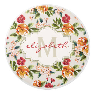 Bouton De Porte En Céramique Monogramme classique Fleurs florales victoriennes
