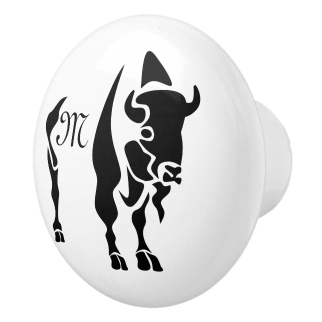 Bouton De Porte En Céramique Monogramme de buffle noir Silhouette (Droite)