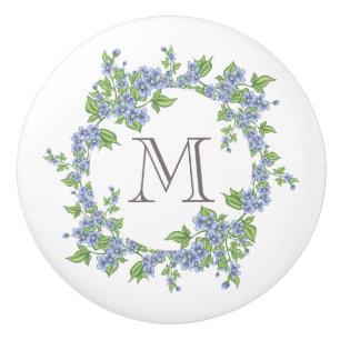 Bouton De Porte En Céramique Monogramme de couronne florale