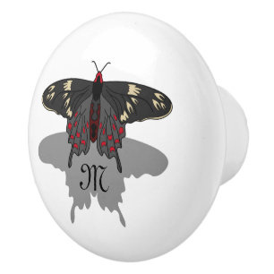 Bouton De Porte En Céramique Monogramme de l'ombre du papillon Rose Crimson