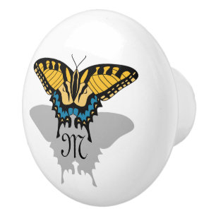 Bouton De Porte En Céramique Monogramme de papillon Swallowtail