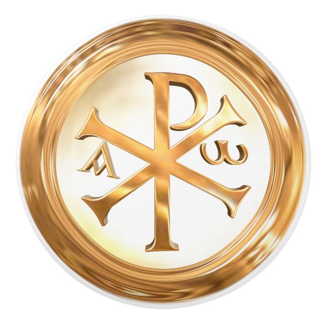 Bouton De Porte En Céramique Monogramme de Rho de Chi d'or (Devant)