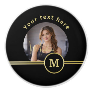 Bouton De Porte En Céramique Monogramme de signature or élégant avec photo