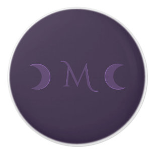 Bouton De Porte En Céramique Monogramme des lunes de croissant de violet poussi