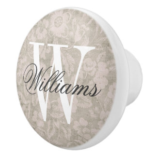 Bouton De Porte En Céramique Monogramme d'impression Vintage beige