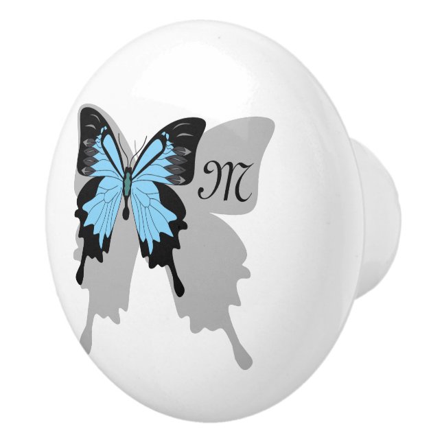 Bouton De Porte En Céramique Monogramme d'ombre à papillon bleu (Droite)
