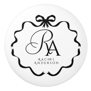 Bouton De Porte En Céramique Monogramme du ruban de fond