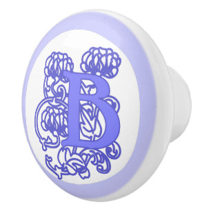 Bouton De Porte En Céramique Monogramme floral violet Art nouveau "B"