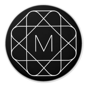 Bouton De Porte En Céramique Monogramme géométrique noir et blanc