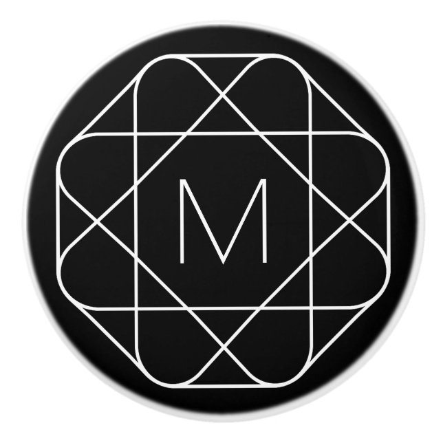 Bouton De Porte En Céramique Monogramme géométrique noir et blanc (Devant)
