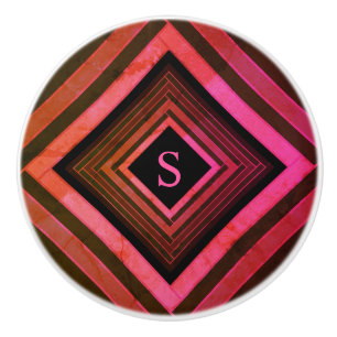 Bouton De Porte En Céramique Monogramme géométrique rose rustique moderne
