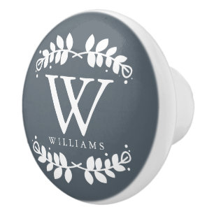 Bouton De Porte En Céramique Monogramme gris ardoise élégant